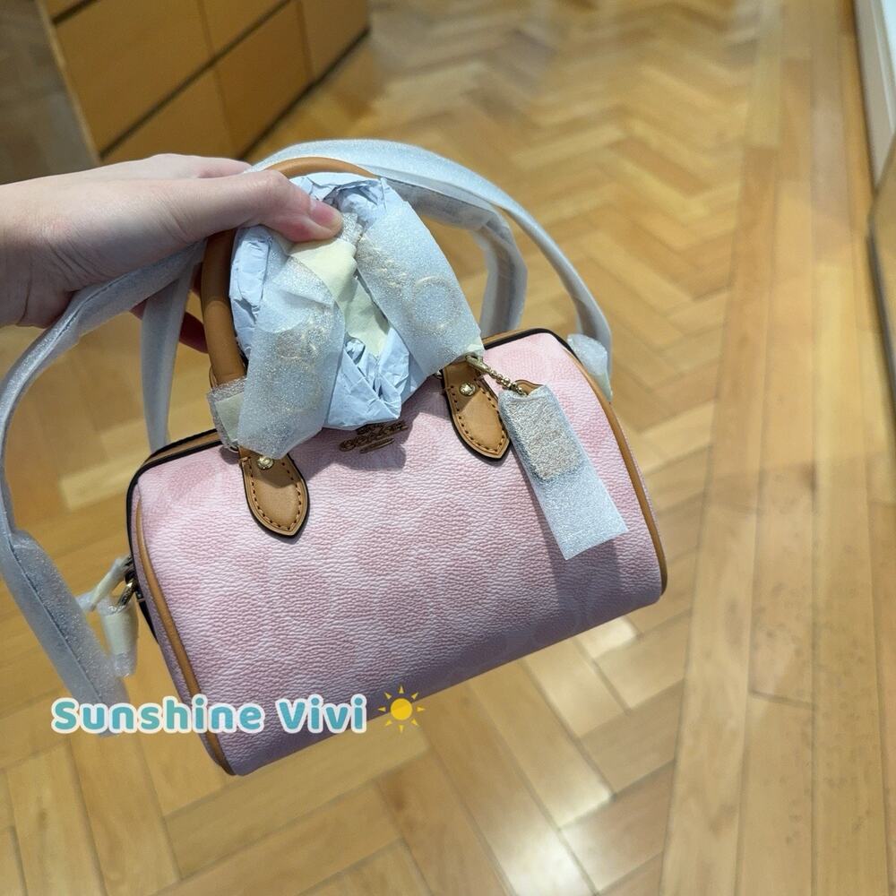 NWT Coach Mini Rowan Crossbody Bag In Signature Canvas Pink Powder CEK79 IN HAND
